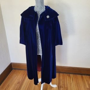 Vintage Evening Opera Coat Sapphire Velvet Women's Medium/Large